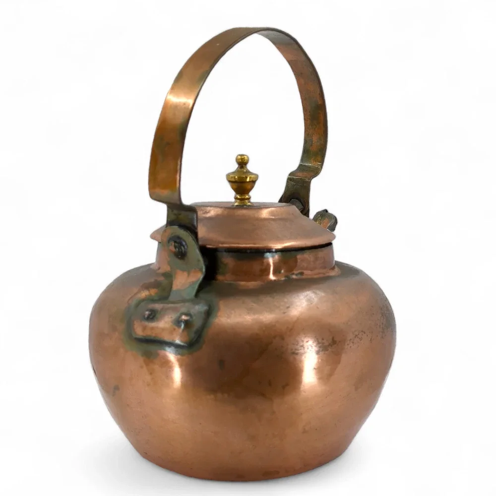 Dovetail Copper Tea Kettle Cramp Seam Antique Copper Handle Marked 4 Coppersmith
